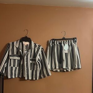 Striped Black & White Knit Shorts with Drawstring